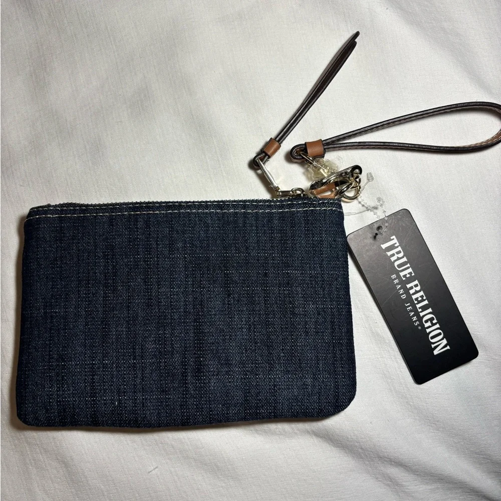 True Religion Denim Wristlet • Red Accents • Y2K Streetwear • Signature Stitchin